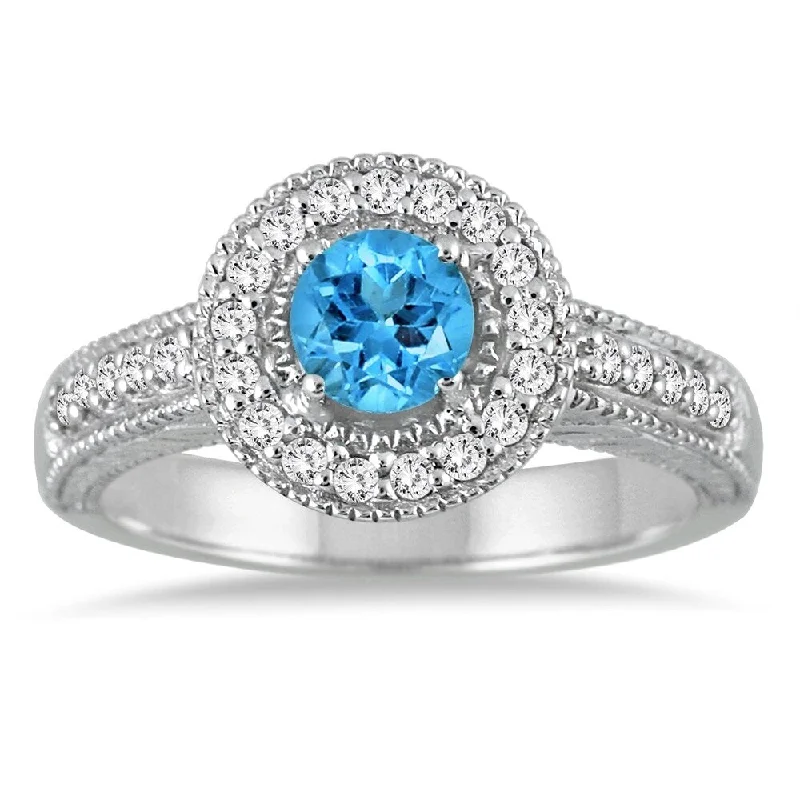 Blue Topaz and Diamond Ring in 10K White Gold