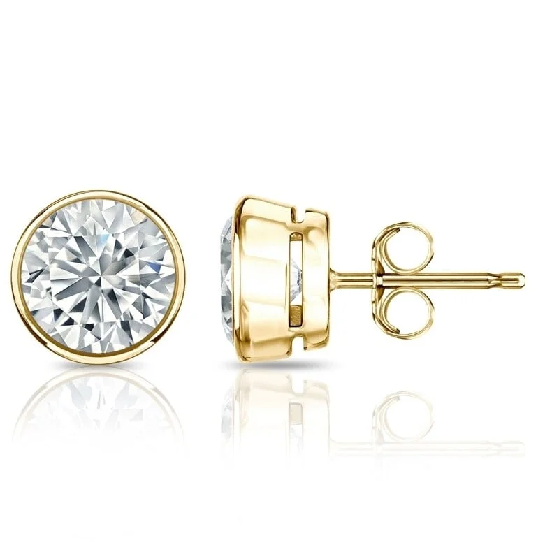 Auriya 14k Gold GIA Certified 4.50 carat TDW Bezel Set Round Diamond Stud Earrings