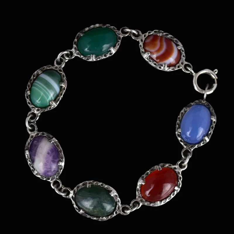 Silver Scottish Banded Agate Amethyst Chalcedony Carnelian Bracelet