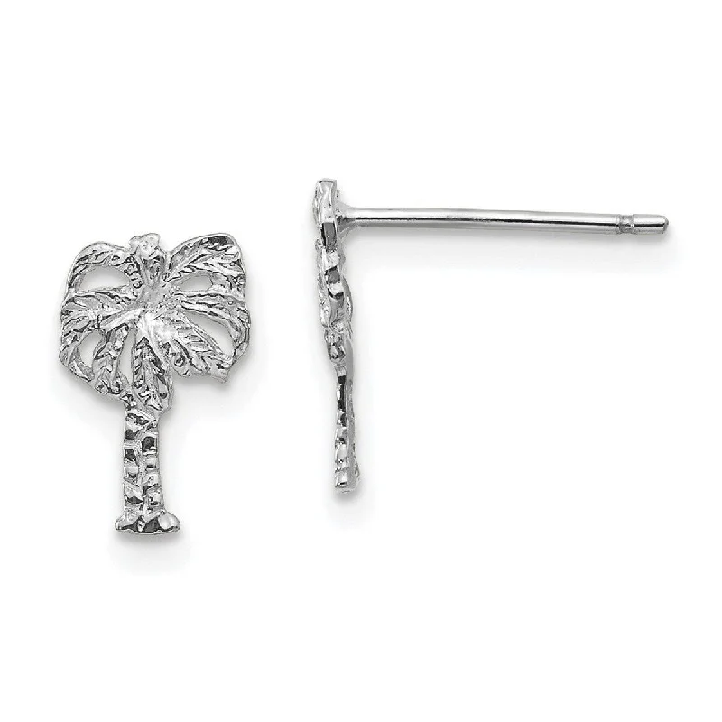 Curata 14k White Gold Textured Palm Tree Post Earrings - 10.8x7.1mm