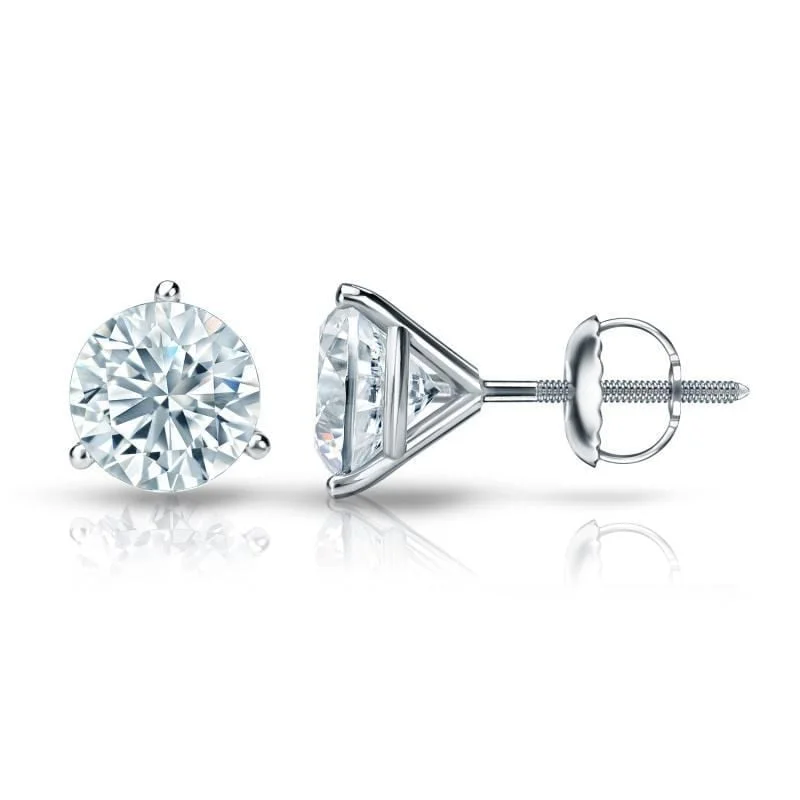 Auriya Platinum GIA Certified 3.00 ct. TDW 3-Prong Martini Round Diamond Stud Earrings