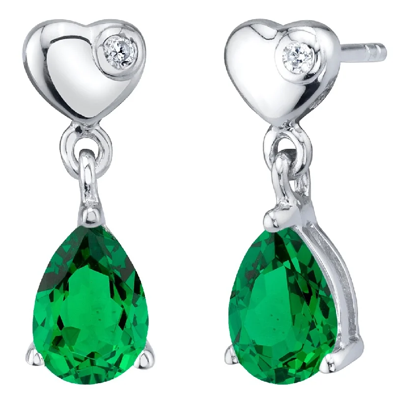 Sterling Silver 1.25ct Simulated Emerald Pear Dangling Earrings