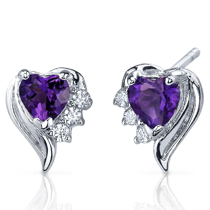 Sterling Silver 1ct Amethyst Heart Stud Earrings