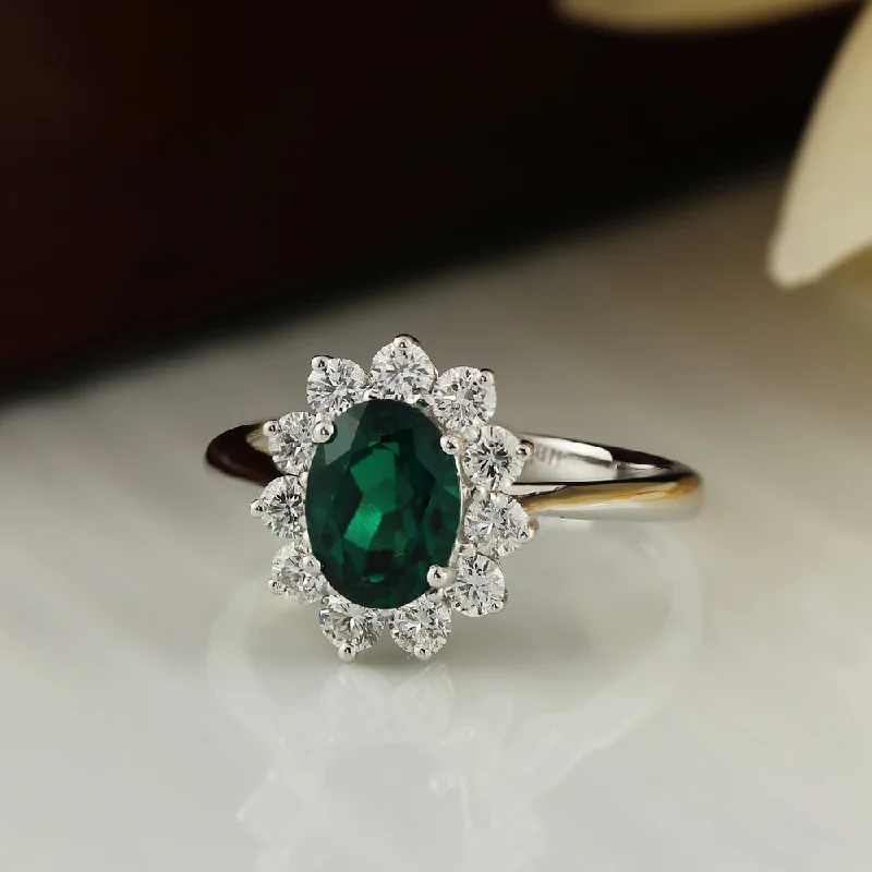 Auriya 1 1/8ct Oval-cut Emerald and Halo Diamond Ring 5/8cttw 18K Gold