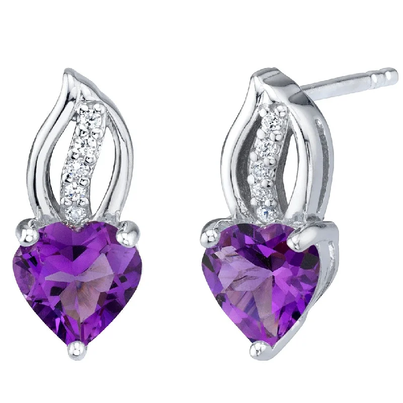 Sterling Silver 1.5ct Amethyst Heart Stud Earrings