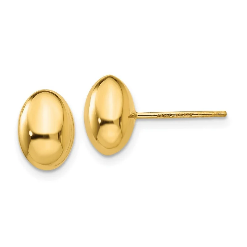 Curata 14k Yellow Gold 10mm Polished Oval Button Post Earrings