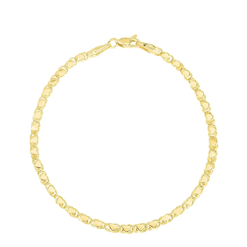 14K Gold 3mm Heart Bracelet