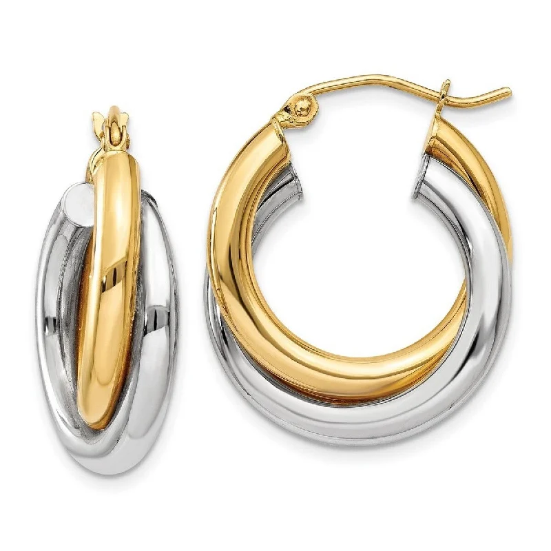 Curata 14k Two Tone Gold Polished Double 14x7mm Tube Hoop Earrings