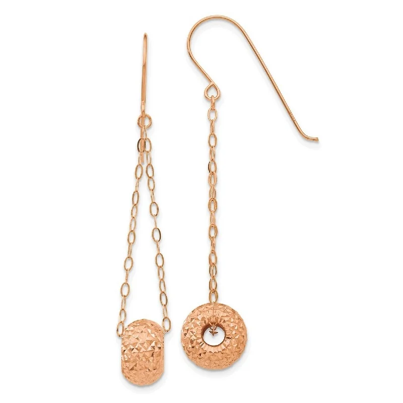 Curata 14k Rose Gold Dangle Sparkle Cut Puff Donut Bead Hook Earrings