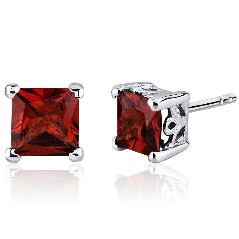 Sterling Silver 2.5ct Garnet Princess Stud Earrings