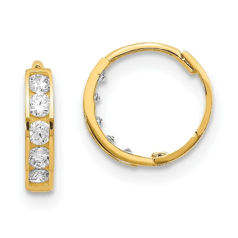 Curata 14k Yellow Gold Polished CZ Cubic Zirconia Hinged Hoop Earrings - 9x10mm Wide 2mm Thick