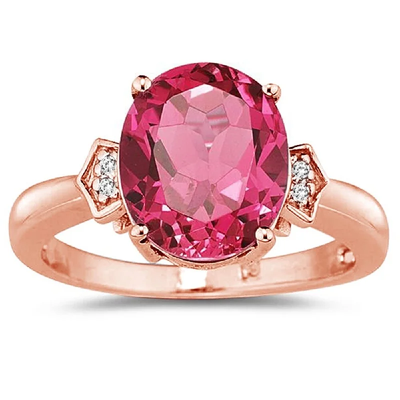 4 1/2 Carat Pink Topaz & Diamond Ring in 14K Rose Gold