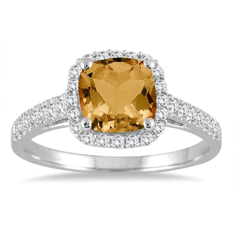 Citrine and Diamond Ring in 10K White Gold