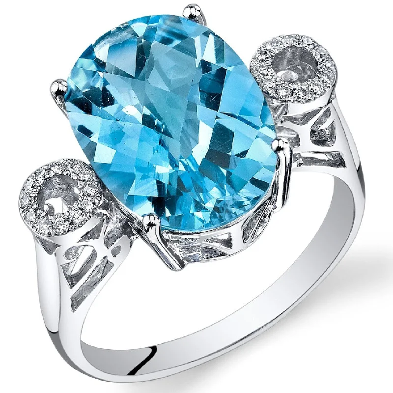 14k White Gold 6.3ct Swiss Blue Topaz and Diamond Ring