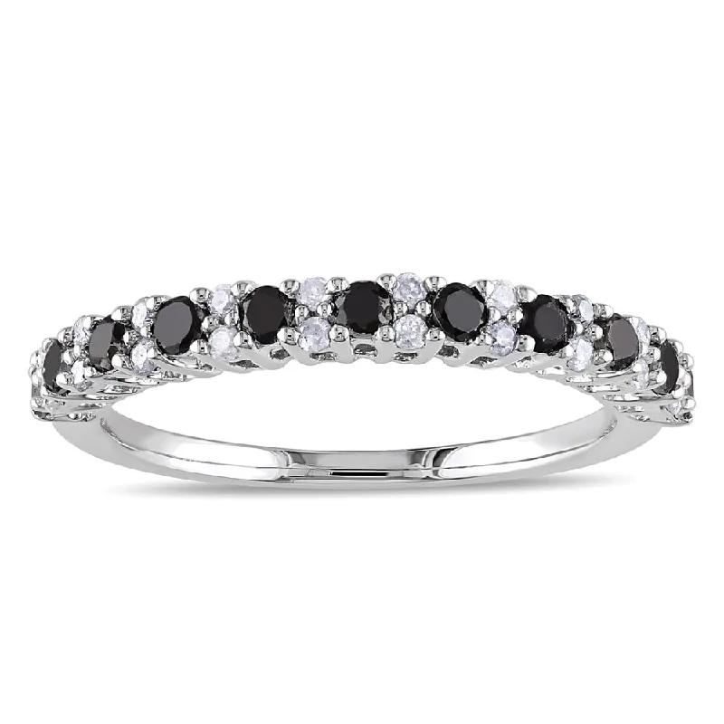 Miadora Sterling Silver 1/2ct TDW Black and White Diamond Ring