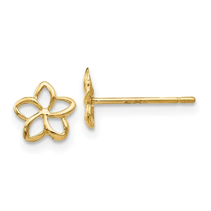 Curata 14k Yellow Gold Polished 7mm Plumeria Post Earrings