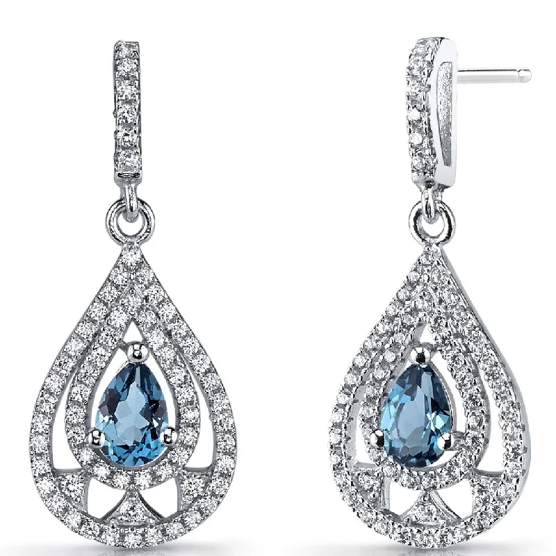 Sterling Silver 1ct London Blue Topaz Pear Dangling Earrings