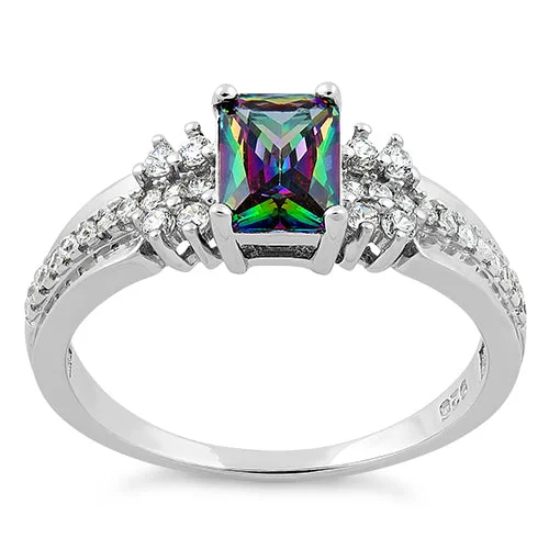 Sterling Silver Rainbow Topaz Cubic Zirconia Ring