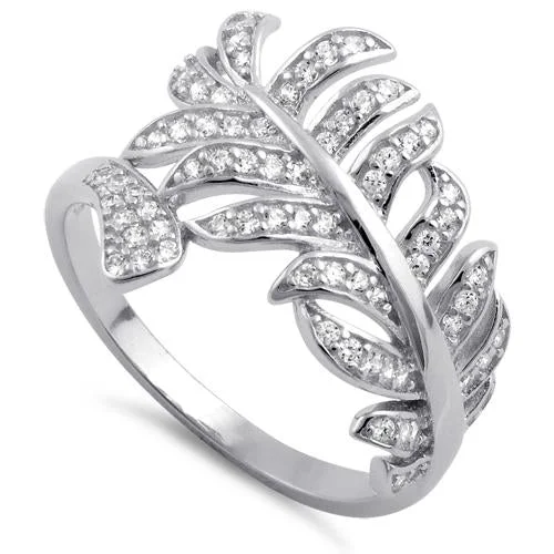 Sterling Silver Leaf Clear CZ Ring