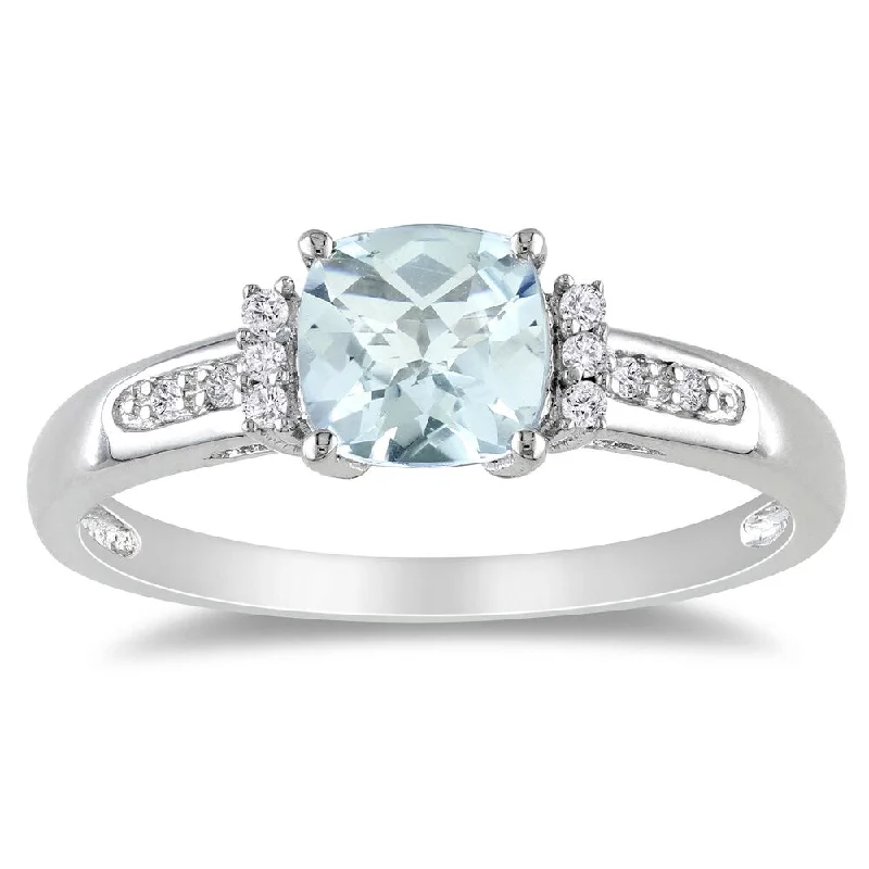 Miadora Sterling Silver Aquamarine and Diamond Ring