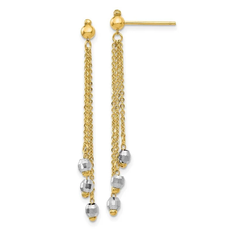 Curata 14K Two-Tone Gold Three-Strand Diamond-cut Bead Drop Earrings (3mmx43mm) - Orange