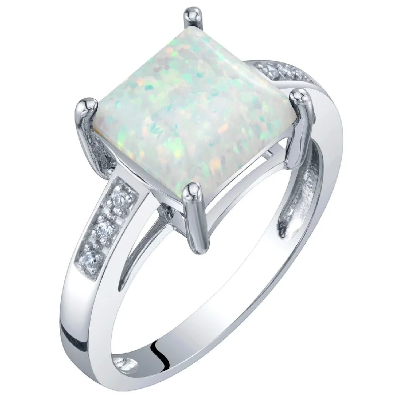 14k White Gold 1.03ct Created Opal and Diamond Ring