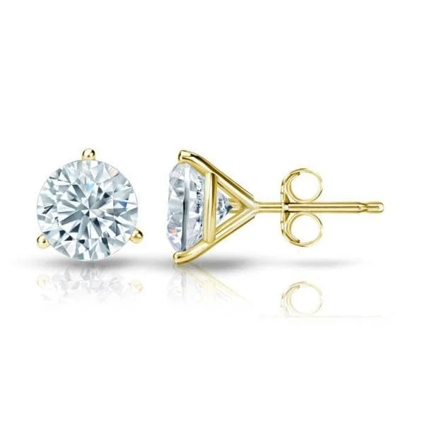 Auriya 18k Gold GIA Certified 3.50 carat TDW 3-Prong Martini Round Diamond Stud Earrings