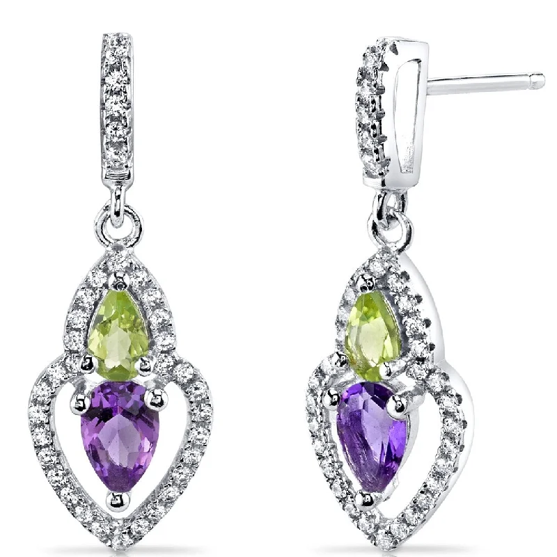 Sterling Silver 0.5ct Amethyst Pear Dangling Earrings