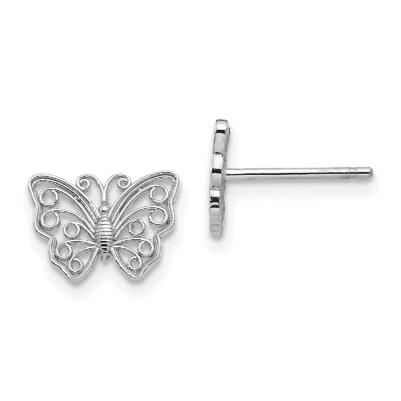 Curata 14k White Gold Cut-out Butterfly Wings Post Earrings 7.6x10.4mm