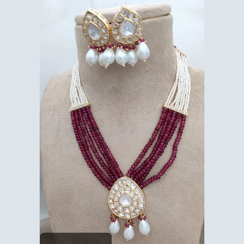 Jewel Addiction Copper Gold Plated Polki Kundan And Pearls Necklace Set