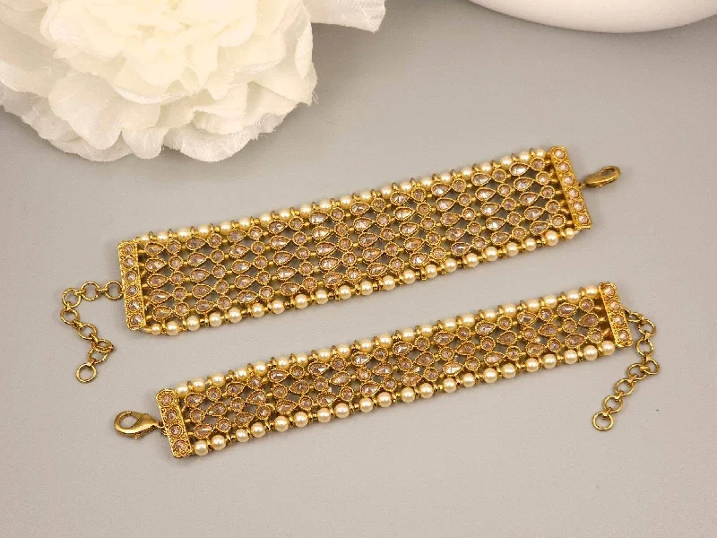 Antique Gold Polki Adjustable Chain Bracelet