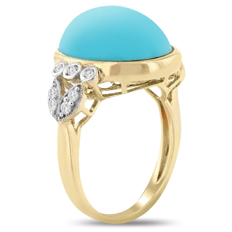 Auriya 14k Yellow Gold 8 1/4ct Turquoise and 1/5ct TDW Diamond Ring