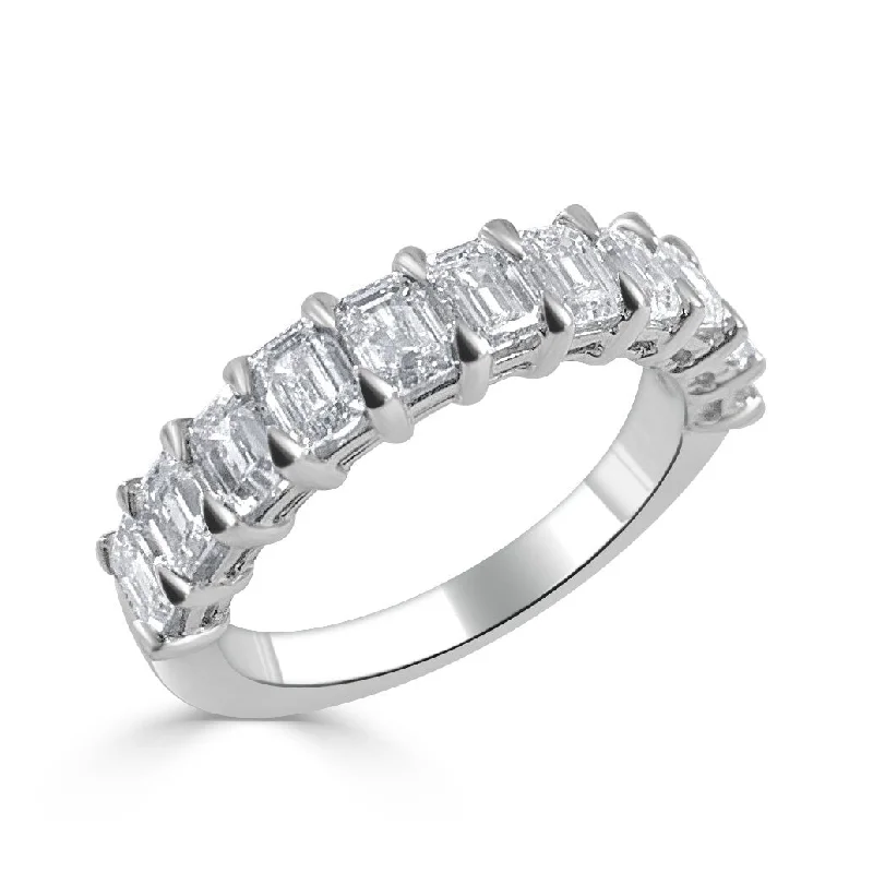 Joelle Diamond Ring Wedding Band 14K White Gold 2 ct Emerald Cut Diamond Half-Way-Around