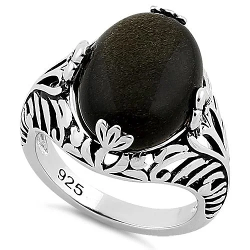 Sterling Silver Gold Obsidian Gemstone Ring