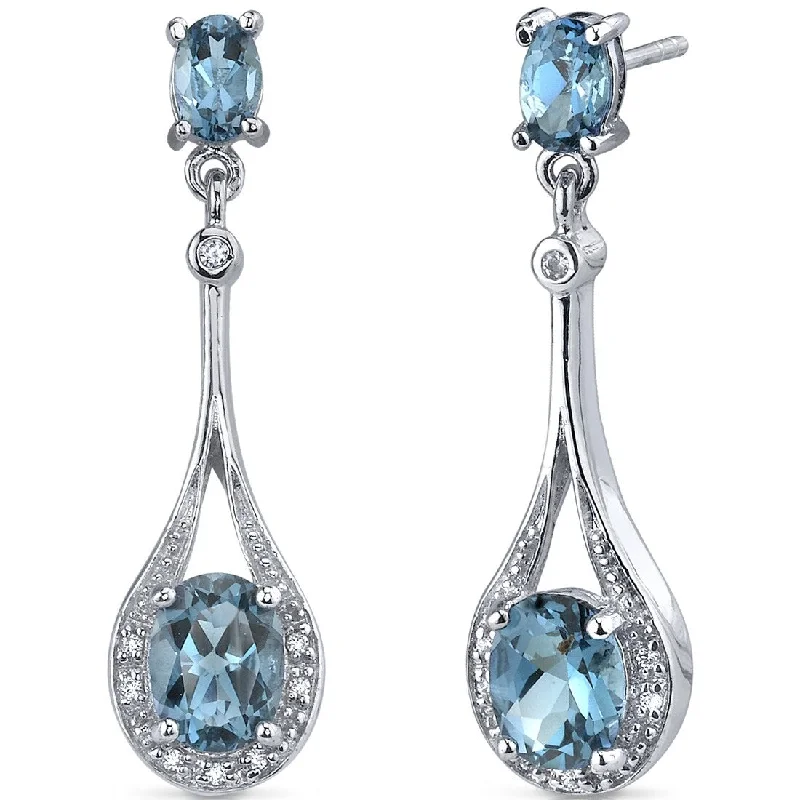 Sterling Silver 4ct London Blue Topaz Oval Dangling Earrings