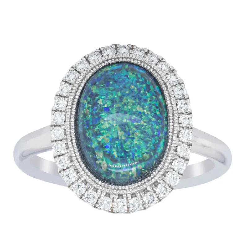 18ct White Gold 2.51ct Opal & Diamond Halo Ring