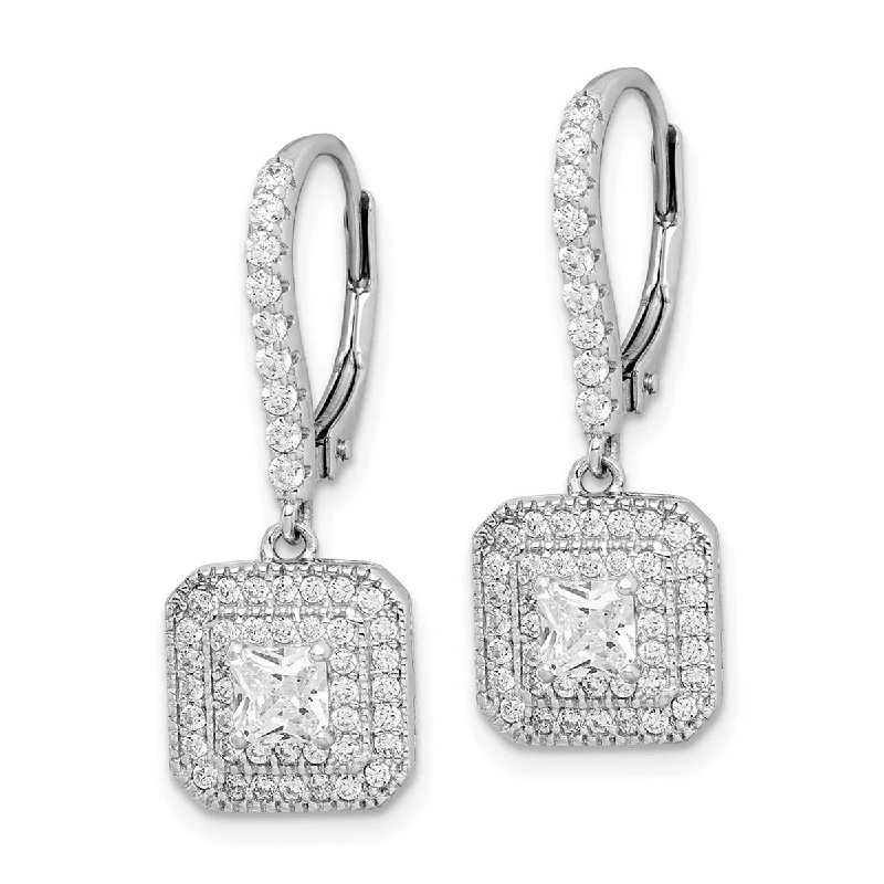 Curata 925 Sterling Silver 28x10mm CZ Cubic Zirconia Art Deco Leverback Earrings