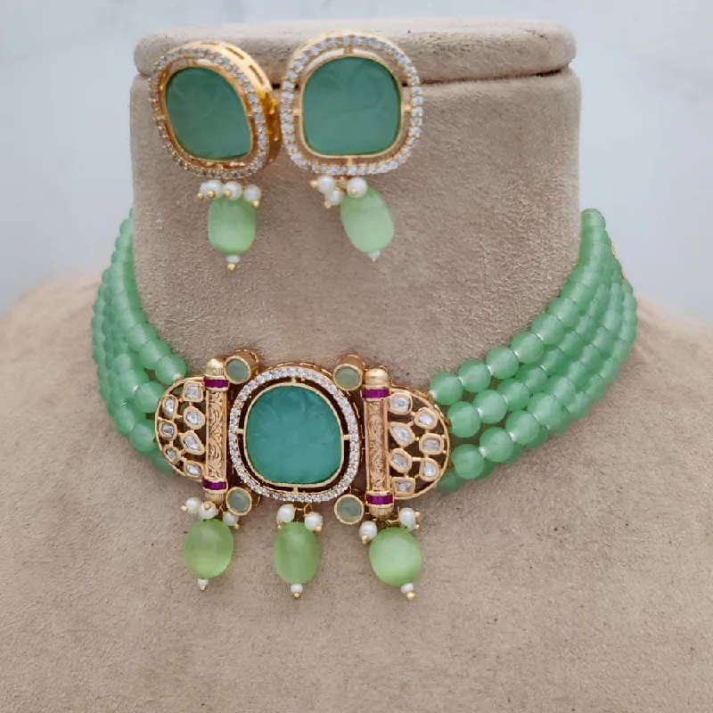 Jewel Addiction Copper Gold Plated Polki Kundan And Pearls Choker Necklace Set