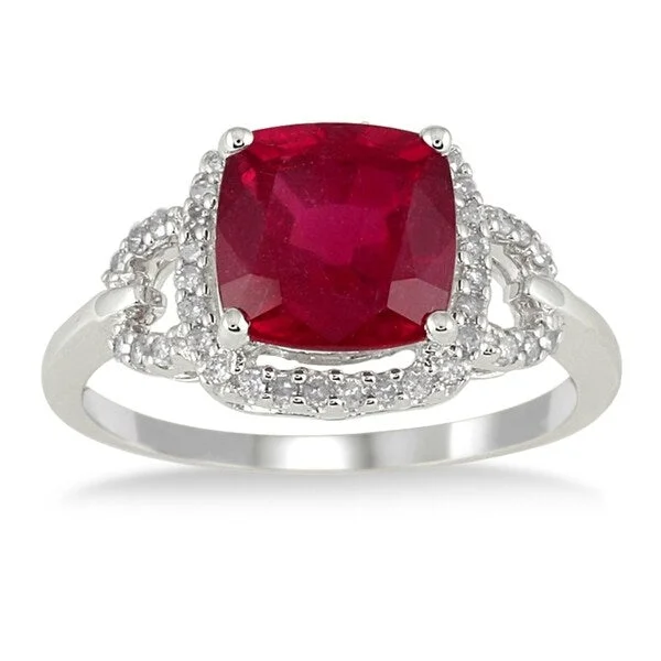 3.65 Carat Cushion Cut Ruby and 10K White Gold Diamond Ring