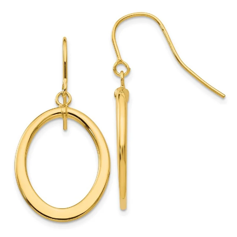 Curata 14k Yellow Gold 40x18mm Tapered Flat Oval Long Drop Dangle Hook Earrings