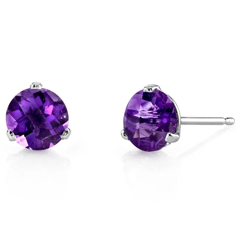 14k White Gold Amethyst Stud Earrings 1.54ct Round Shape