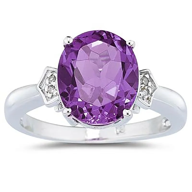 Amethyst & Diamond Ring in 10k White Gold