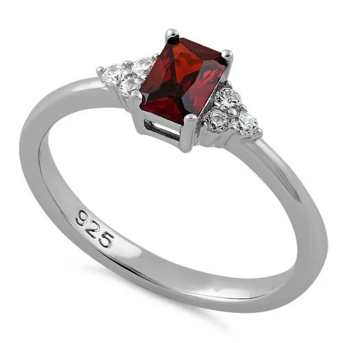 Sterling Silver Precious Emerald Cut Dark Garnet CZ Ring