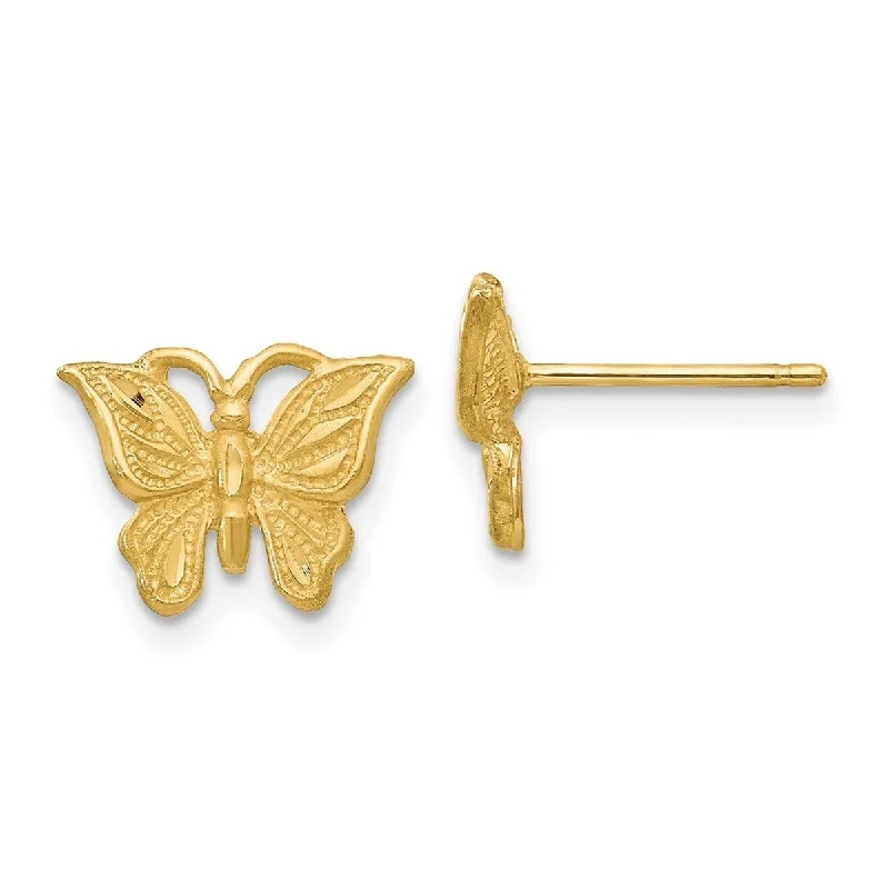 Curata 14k Yellow Gold 8x11mm Sparkle Cut Butterfly Stud Earrings