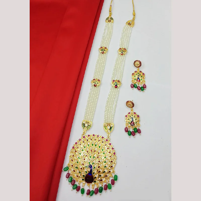 SP Jewellery Gold Plated Kundan Stone And Pearl Long Necklace Set