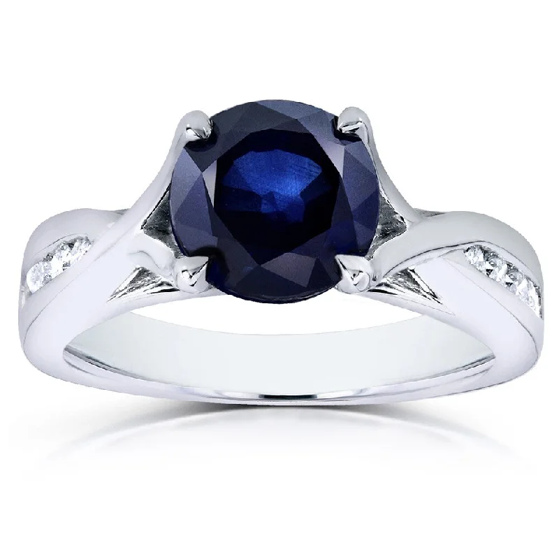 Annello by Kobelli 14k White Gold Blue Sapphire and 1/10ct TDW Diamond Ring (G-H, I1-I2)