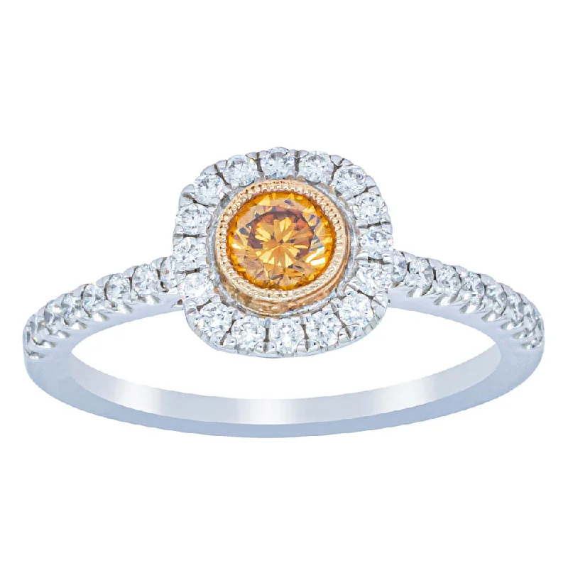 18ct White & Rose Gold Yellow Diamond Ring