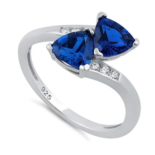 Sterling Silver Double Trillion Cut Blue Spinel CZ Ring