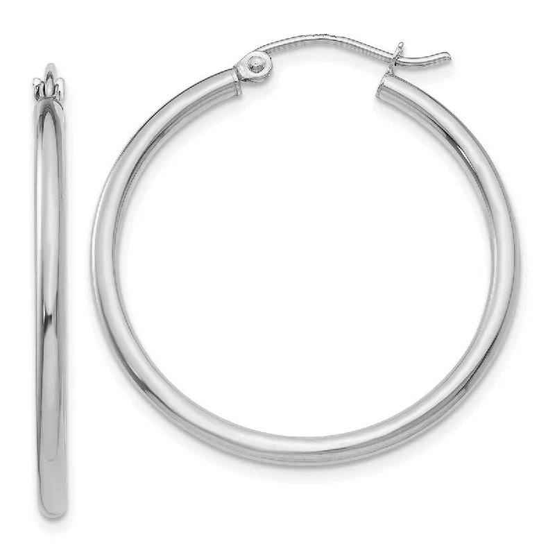 Curata 14k White Gold Polished 2x30mm Classic Hoop Earrings