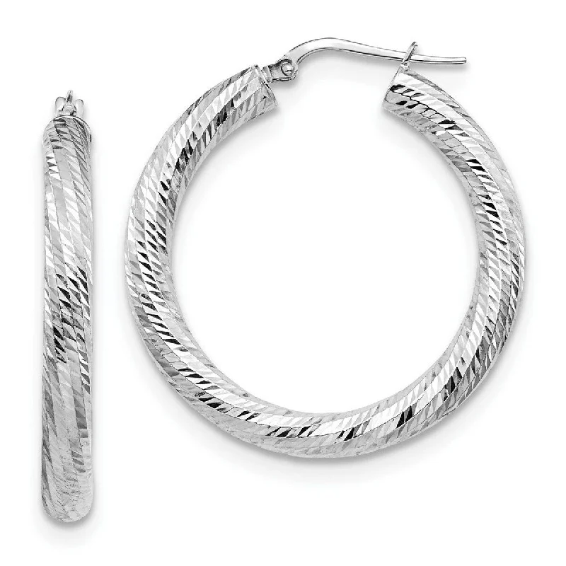 Curata 14k White Gold Sparkle Cut 4x25 Round Hoop Earrings